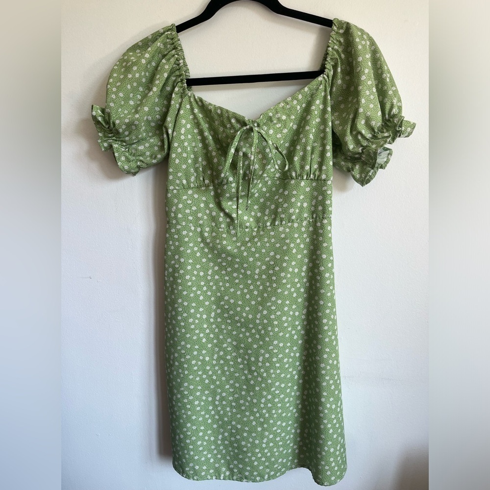 Shein Puff Sleeve Cottagecore Milkmaid Mini Dress - Green Floral - M Medium